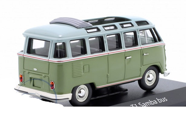 Volkswagen T1 Samba bus gri/verde cu vitrina plexiglass - 1/43 Maxichamps