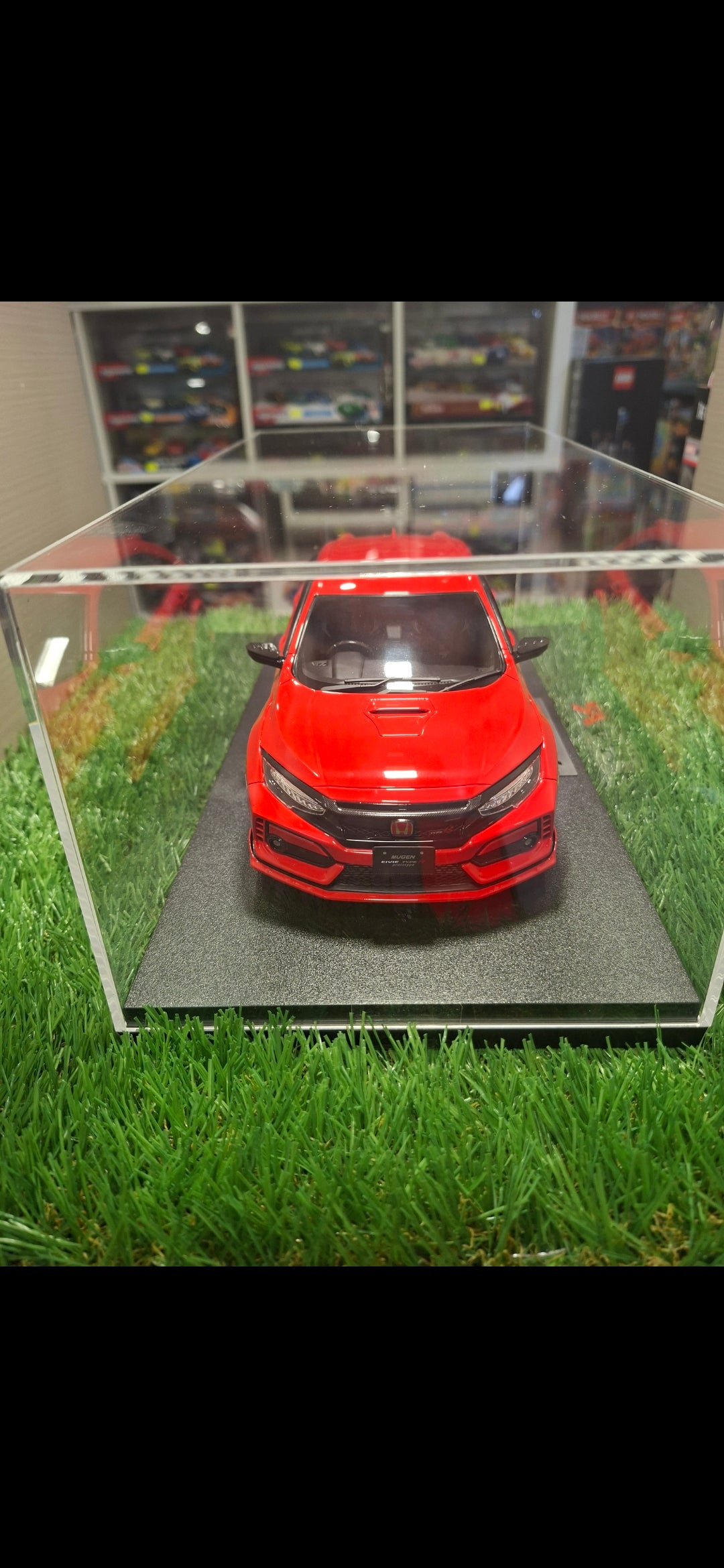 Honda Civic Mugen Type R rosie cu vitrina plexiglass - 1/18 Pop Race
