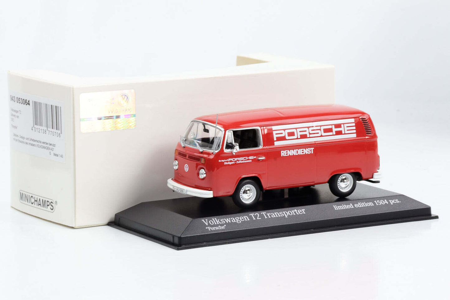 Volkswagen T2 Transporter Delivery van 1972 "Porsche" 1/1504 pcs cu vitrina plexiglass - 1/43 Minichamps