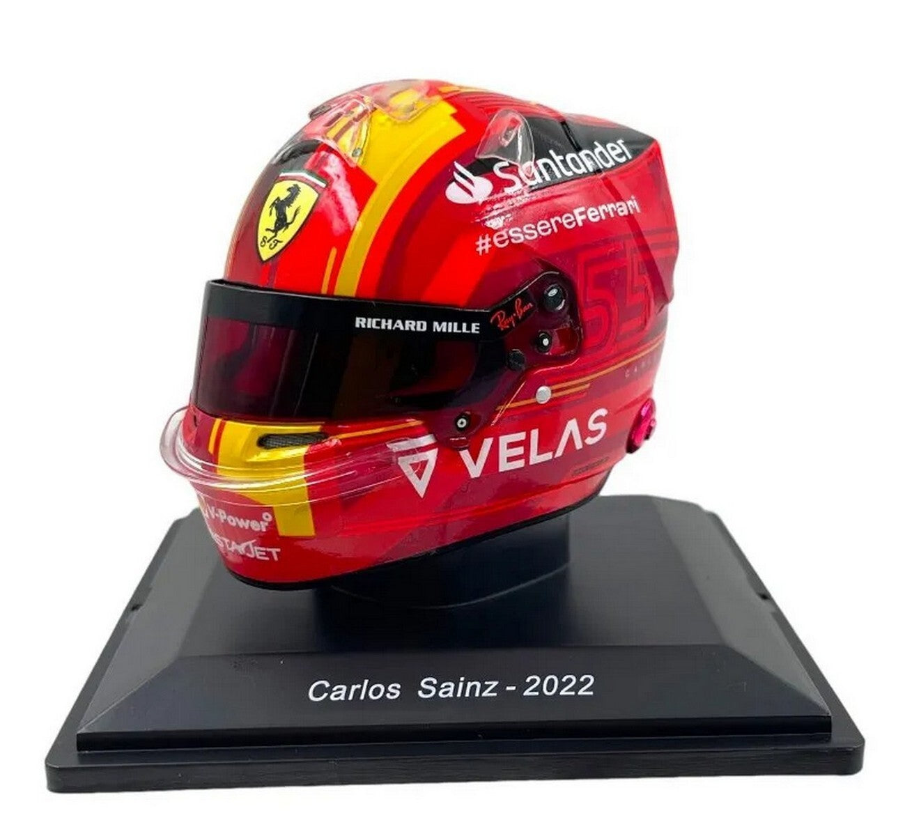 Casca Carlos Sainz jr. Ferrari #55 4th Spain GP Formula 1 2022 cu vitrina plexiglass - 1/5 Spark