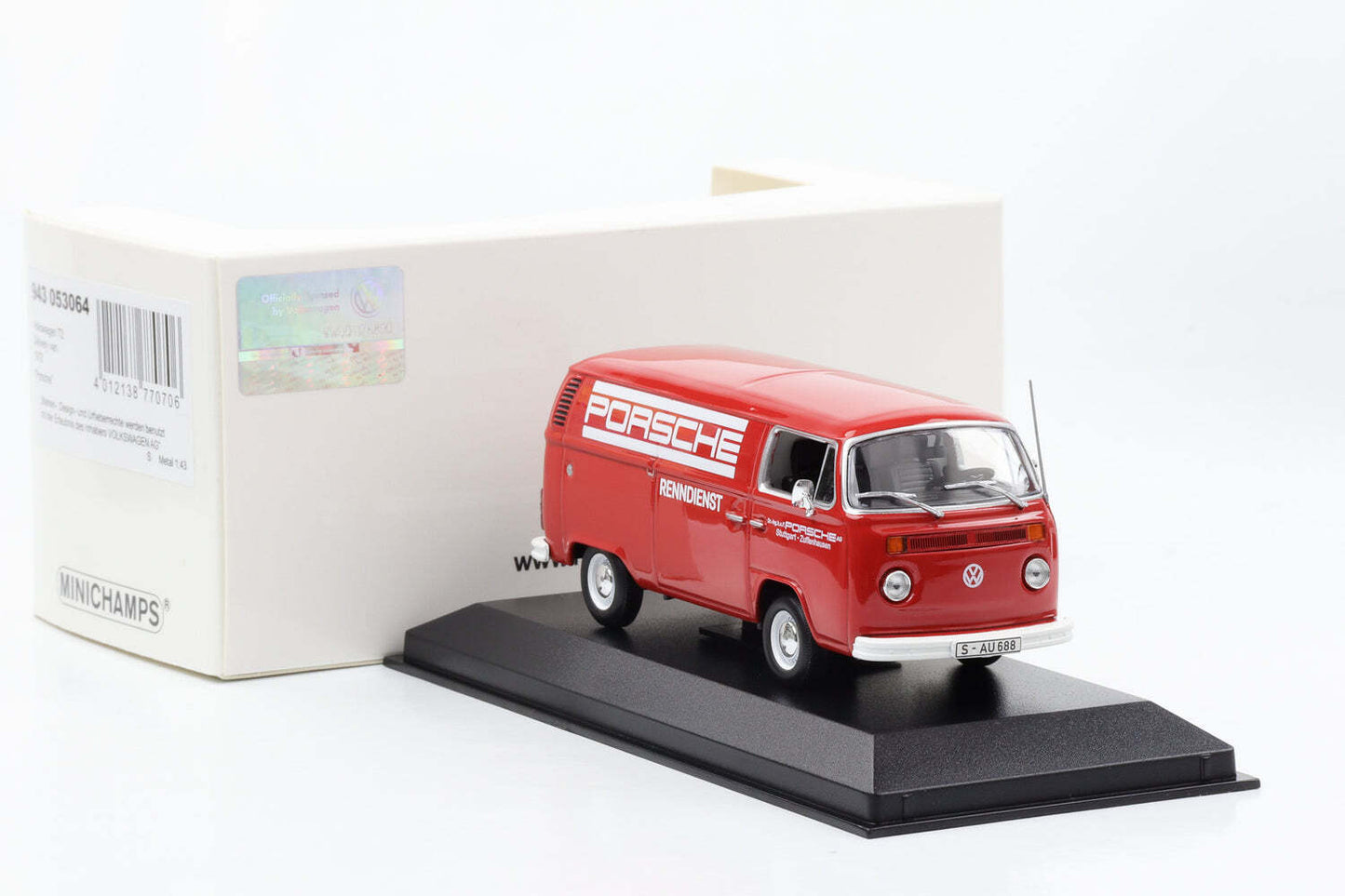 Volkswagen T2 Transporter Delivery van 1972 "Porsche" 1/1504 pcs cu vitrina plexiglass - 1/43 Minichamps