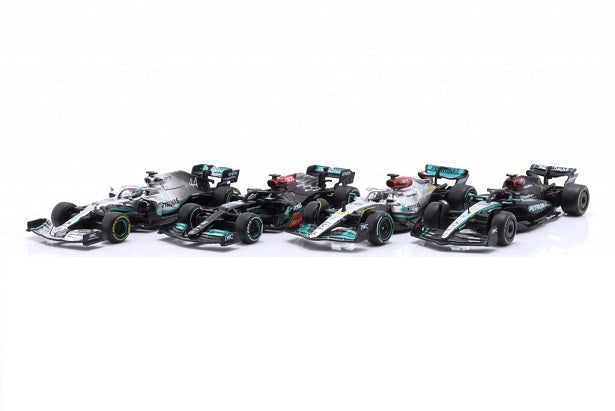 Set 4 machete Formula 1 Mercedes Hamilton 2019,2021,2022 si 2024 - 1/43 Bburago