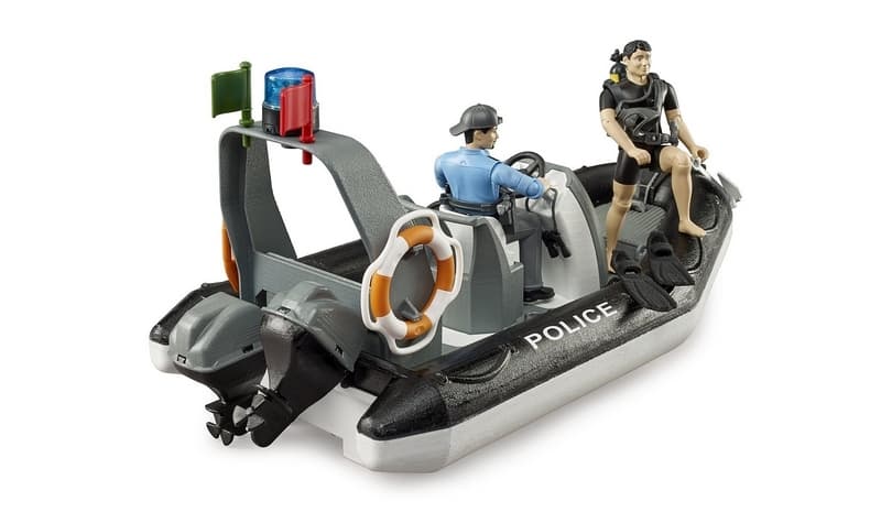 BRUDER 62733 - Barcă de poliție cu girofar rotativ, figurine și accesorii