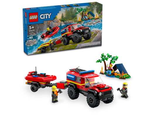 LEGO City 60412 - Camion 4x4 si barca de pompieri (301 piese)