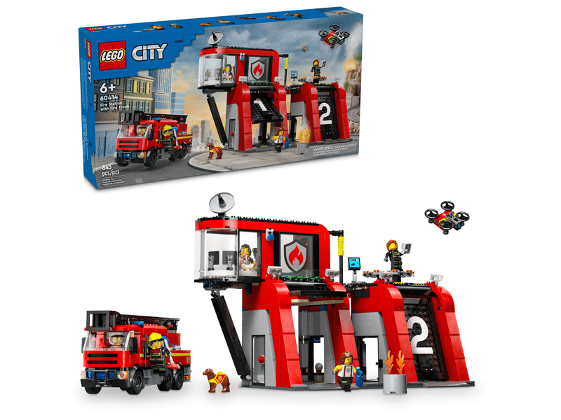 LEGO City 60414 - Statie si camion de pompieri (843 piese)