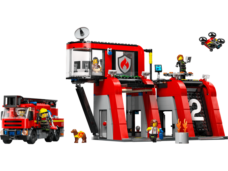 LEGO City 60414 - Statie si camion de pompieri (843 piese)