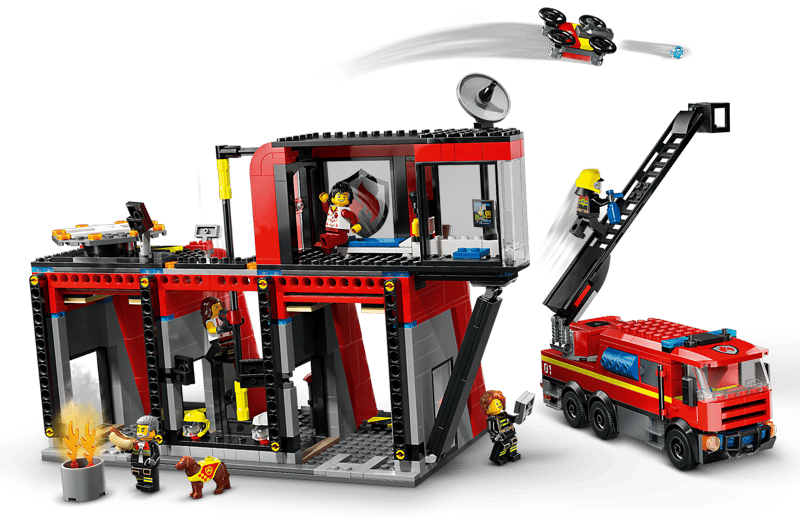 LEGO City 60414 - Statie si camion de pompieri (843 piese)