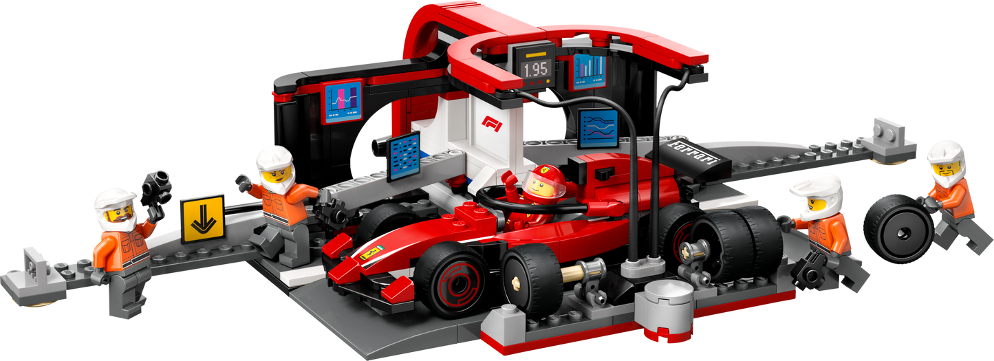 LEGO City 60443 - Boxa si mecanici F1 cu masina Ferrari (322 piese)