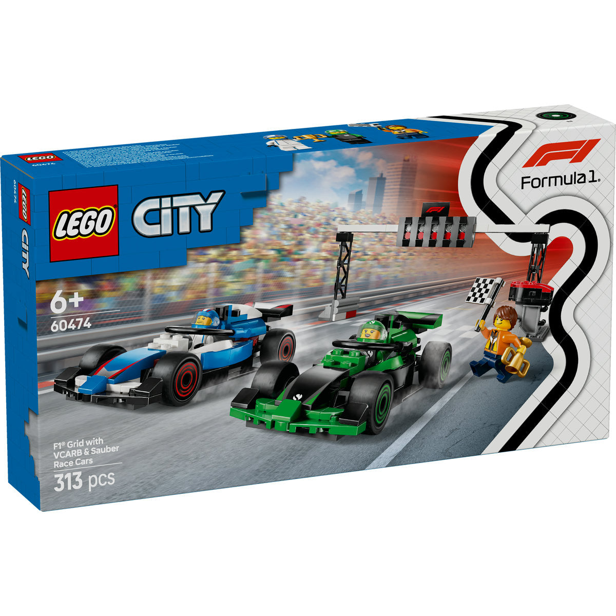 LEGO City 60474 - Grila de start F1 cu masini de curse VCARB si Sauber (313 piese)
