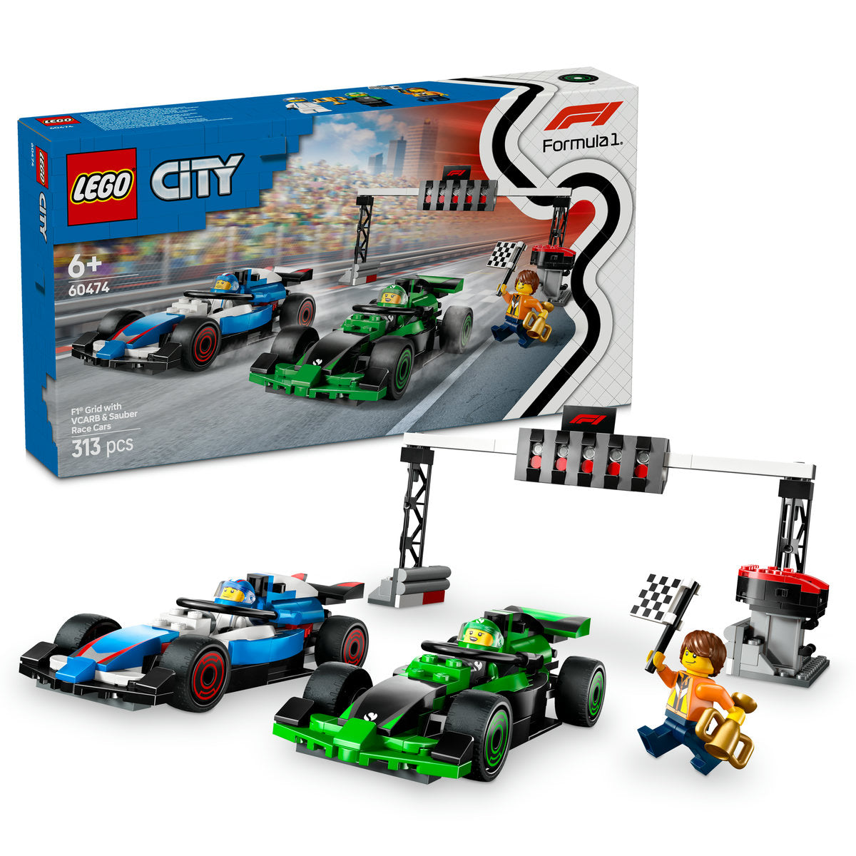 LEGO City 60474 - Grila de start F1 cu masini de curse VCARB si Sauber (313 piese)