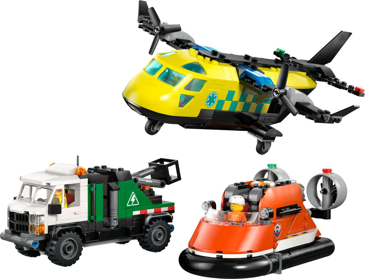 LEGO City 60505 - Avion, autospeciala de service si aeroglisor in versiuni adaptate (990 piese)