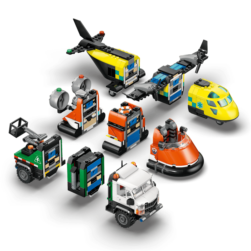 LEGO City 60505 - Avion, autospeciala de service si aeroglisor in versiuni adaptate (990 piese)