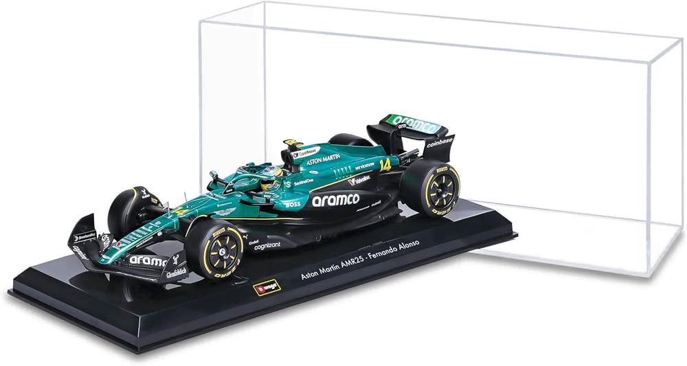 Formula 1 Aston Martin AMR25 Fernando Alonso cu vitrina plexiglass - 1/24 Bburago