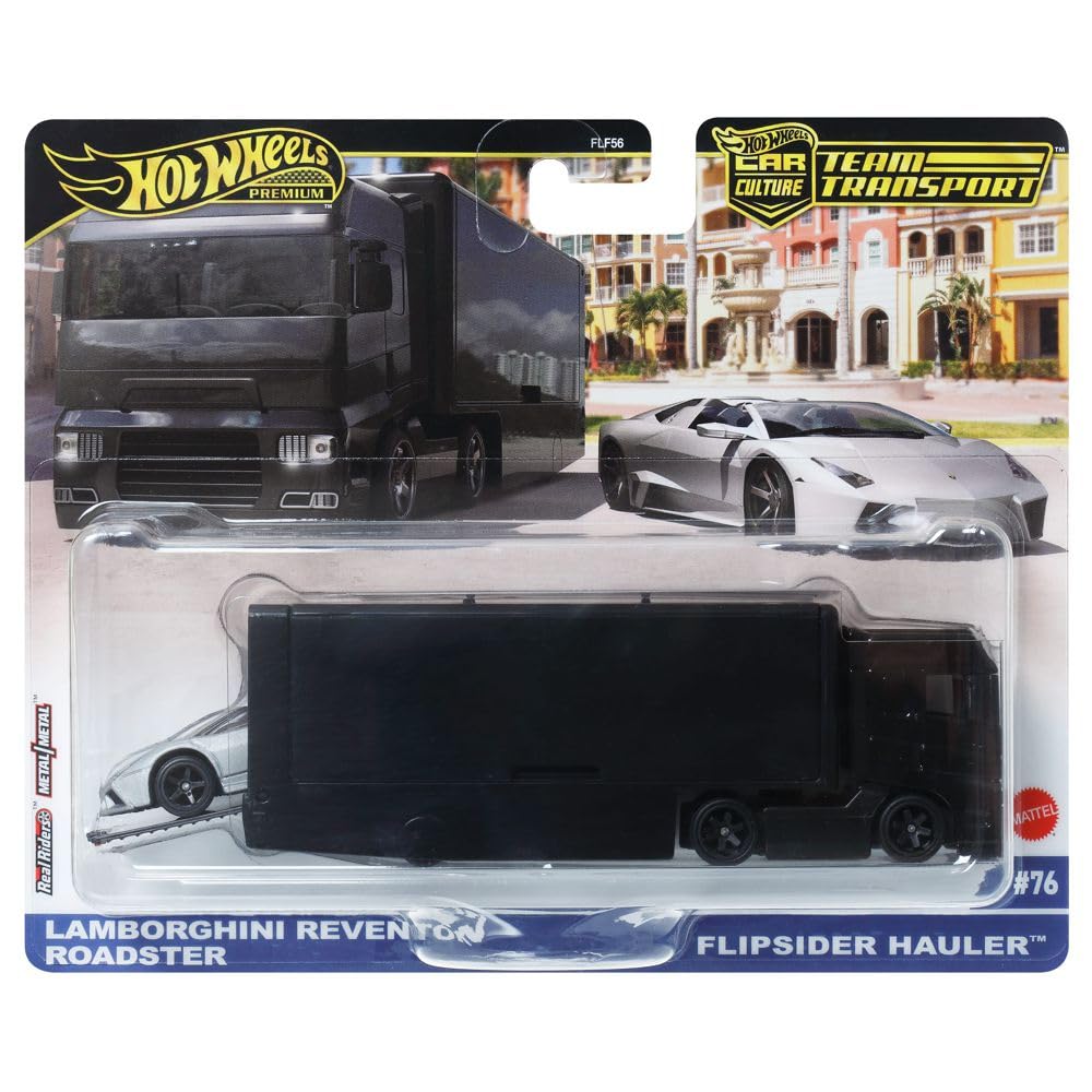 Set Transportor Flipsider Hauler cu Lamborghini Reventon Roadster - 1/64 Hot Wheels