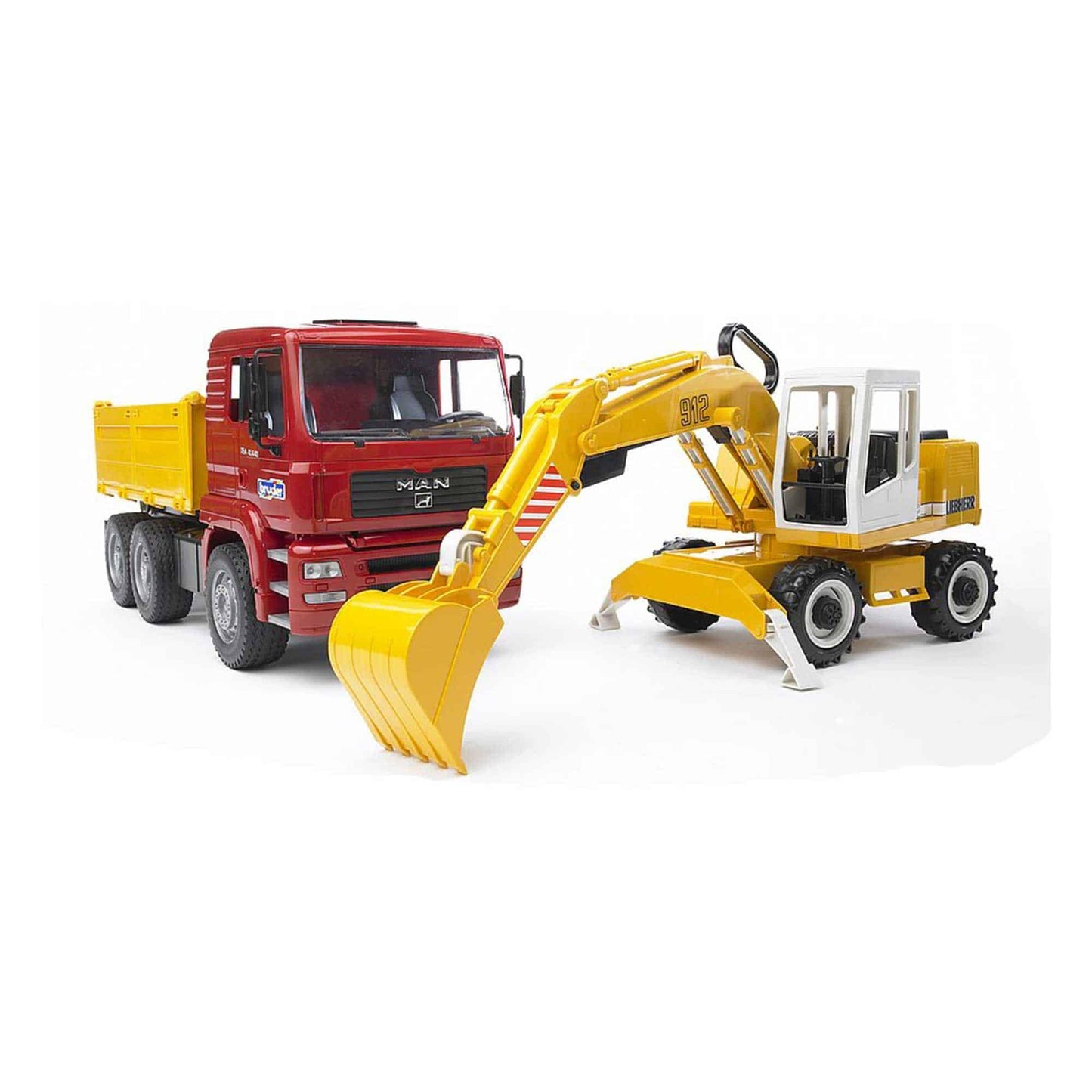 BRUDER 02751 - Camion basculabil MAN cu excavator Liebherr