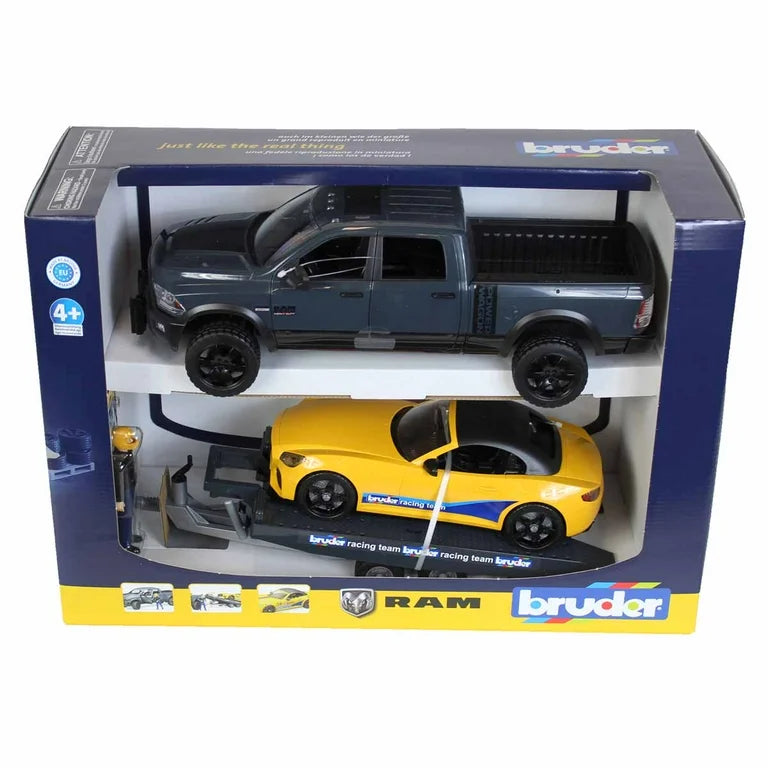 BRUDER 02504 - RAM 2500 Power Wagon cu trailer si masinuta roadster