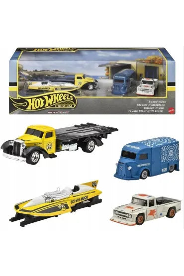 Set 4 machete Speed Waze,Classic Hydroplane,Citroen H Van si Toyota Stout Drift Truck - 1/64 HW Premium