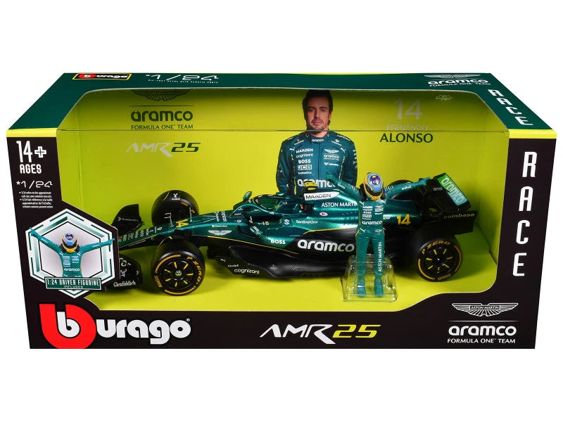 Formula 1 AMR25 Fernando Alonso #14 cu figurina - 1/24 Bburago