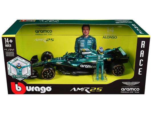 Formula 1 AMR25 Fernando Alonso #14 cu figurina - 1/24 Bburago