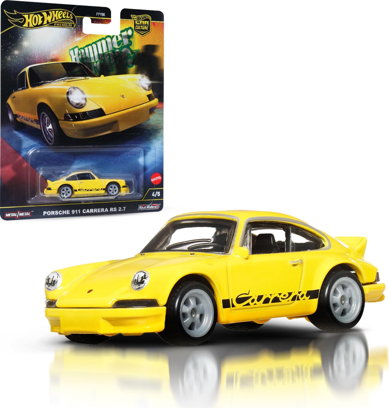 Masinuta metalica Porsche 911 Carrera RS 2.7 galben - 1/64 HW Premium