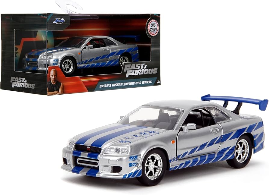 Nissan Skyline GT-R R34 gri/albastru - 1/32 Jada