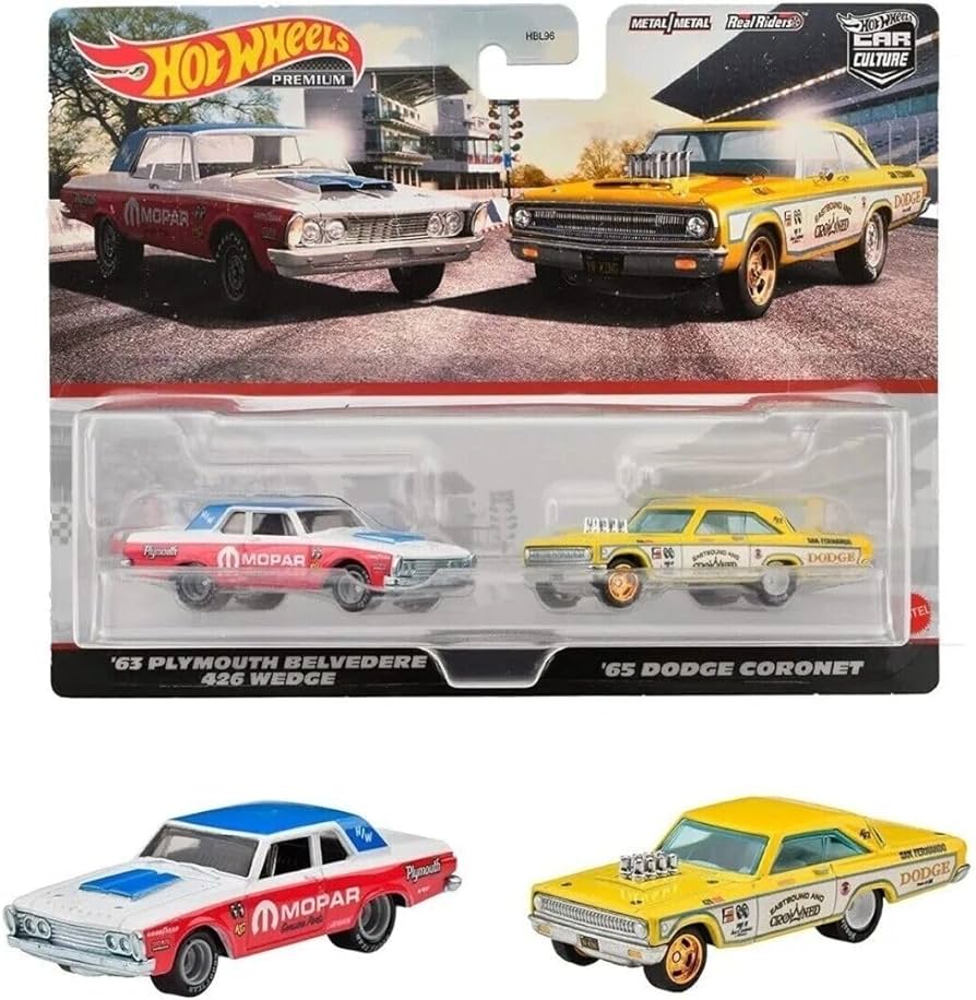 Set 2 masinute Plymouth Belvedere 426 Wedge 1963 si Dodge Coronet 1965 - 1/64 Hot Wheels Premium