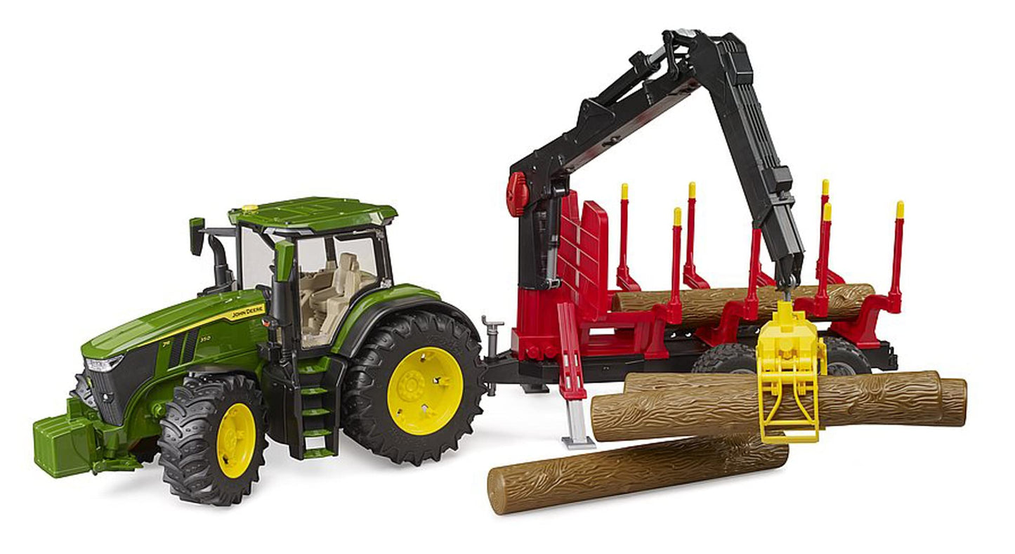 BRUDER 03154 - Tractor John Deere 7R 350 cu remorca forestiera si 4 busteni