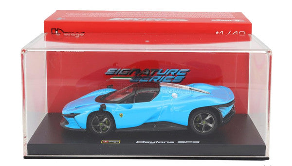 Ferrari Daytona SP3 albastru cu vitrina plexiglass - 1/43 Bburago Signature