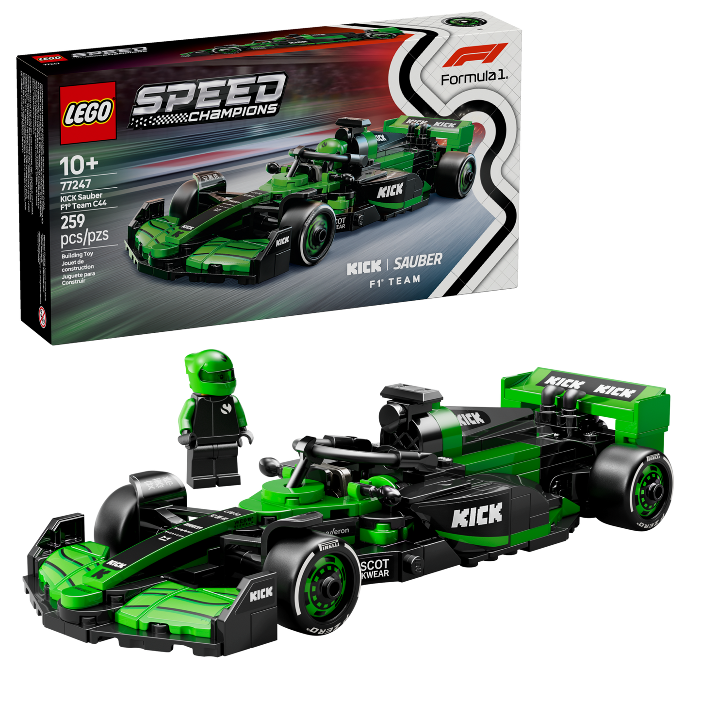 LEGO Speed Champions 77247 - Masina de curse KICK Sauber F1 Team C44 (259 piese)