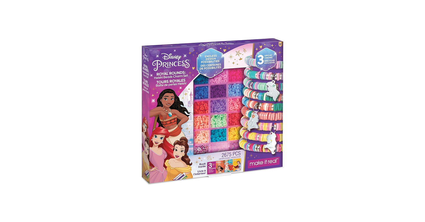 Set de creat bratari Make It Real, Disney Princess Royal Rounds, Heishi Beads Charm (2675 piese)