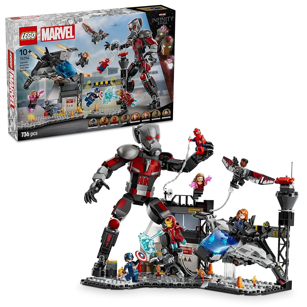 LEGO Marvel 76314 - Batalia plina de actiune din Capitanul America: Razboi civil (736 piese)