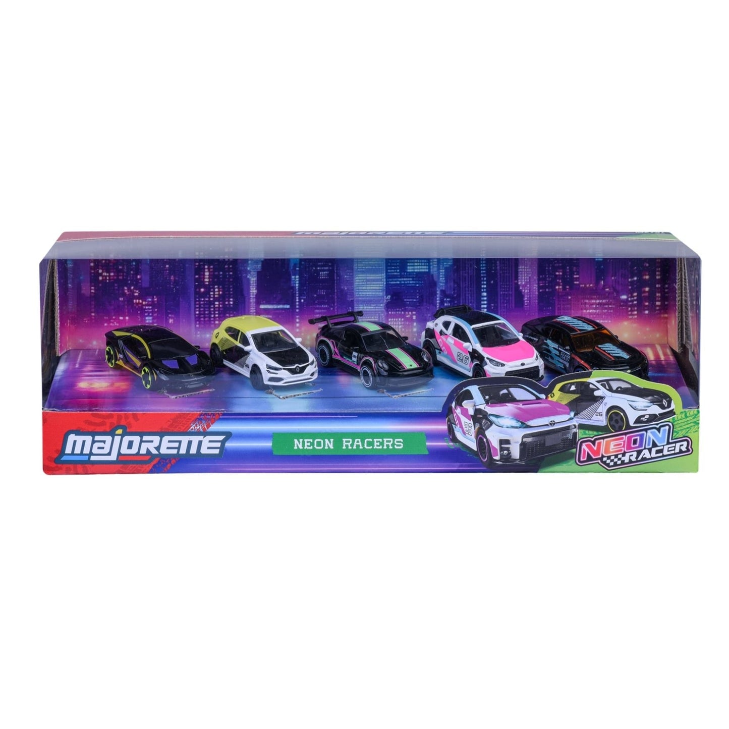 Set 5 masinute metalice Neon Racers - 1/64 Majorette