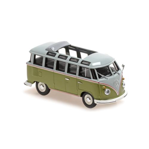 Volkswagen T1 Samba bus gri/verde cu vitrina plexiglass - 1/43 Maxichamps