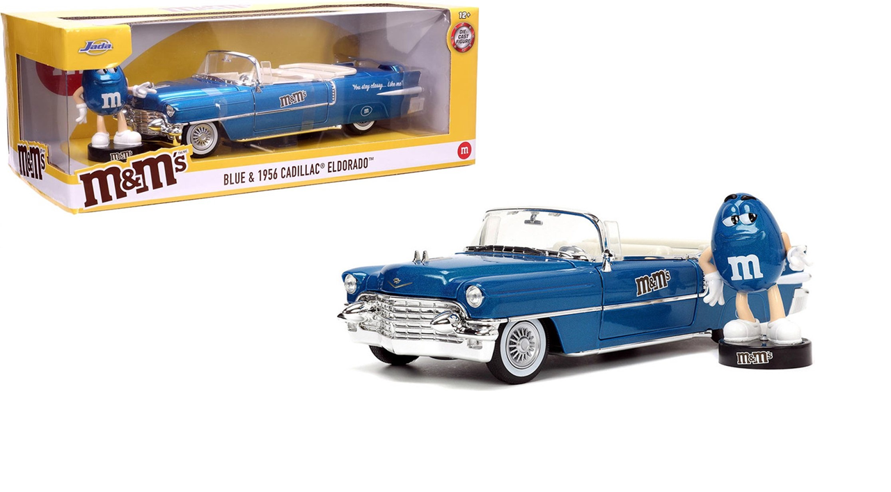 Cadillac Eldorado 1956 si figurina M&M's blue - 1/24 Jada