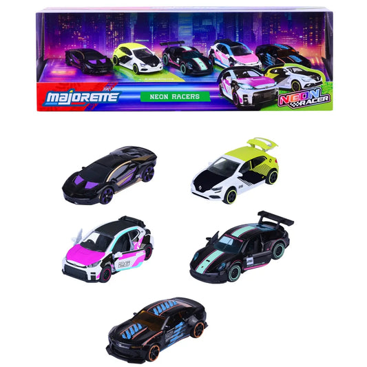 Set 5 masinute metalice Neon Racers - 1/64 Majorette