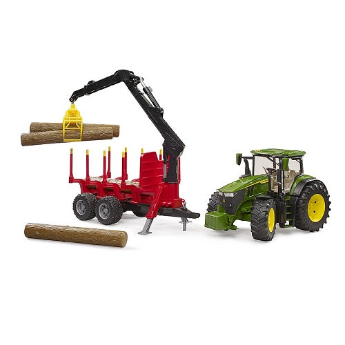 BRUDER 03154 - Tractor John Deere 7R 350 cu remorca forestiera si 4 busteni