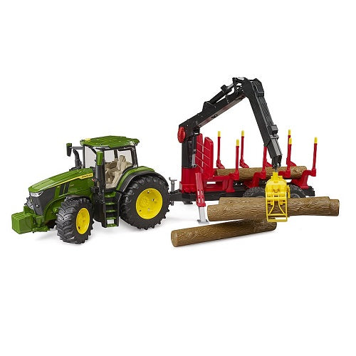 BRUDER 03154 - Tractor John Deere 7R 350 cu remorca forestiera si 4 busteni