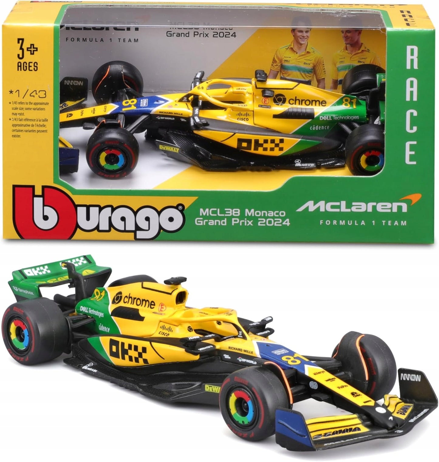 Formula 1 McLaren MCL38 Monaco Grand Prix 2024 #81 - 1/43 Bburago