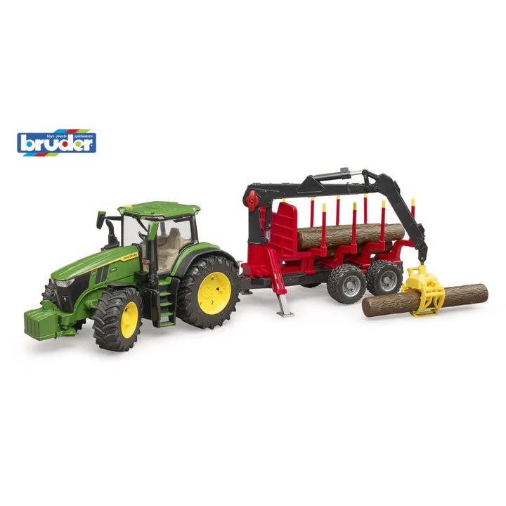 BRUDER 03154 - Tractor John Deere 7R 350 cu remorca forestiera si 4 busteni