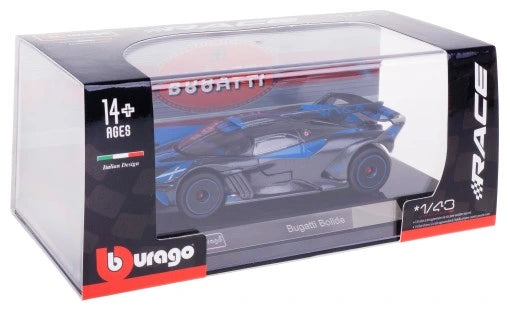 Bugatti Bolide gri/albastru cu vitrina plexiglass - 1/43 Bburago