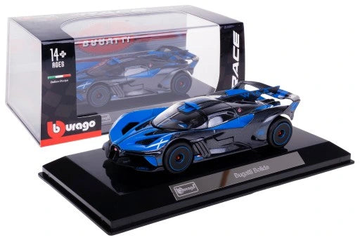 Bugatti Bolide gri/albastru cu vitrina plexiglass - 1/43 Bburago