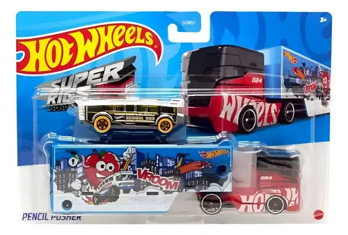 Camion Pencil Pusher Super Rigs cu masinuta - 1/64 Hot Wheels