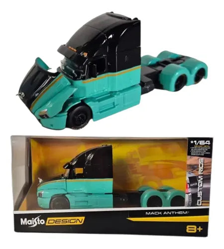 Camion Cap Tractor Mack Anthem negru/turquoise - 1/64 Maisto Design