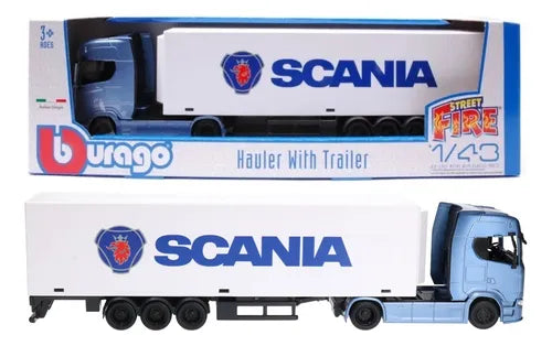 TIR Scania S730 Semi-trailer alb/albastru - 1/43 Bburago