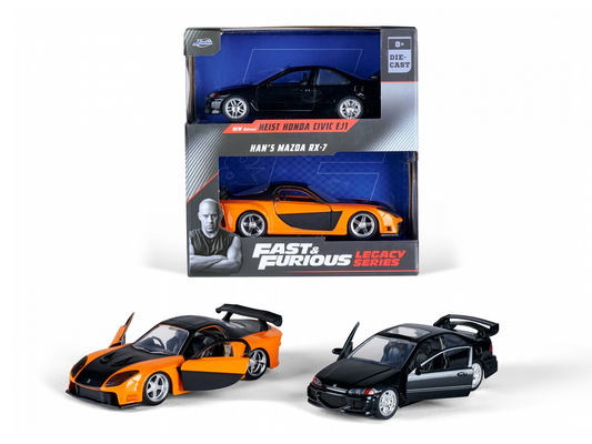 Set 2 masinute metalice Fast and Furious - Honda Civic si Mazda RX7 - 1/32 Jada