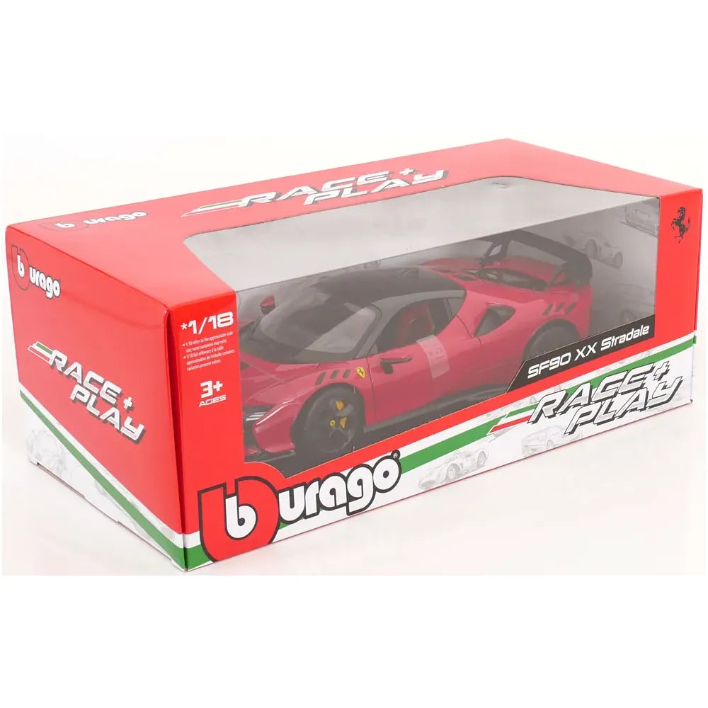 Ferrari SF90 XX Stradale cu pavilionul negru si scaune rosii - 1/18 Bburago