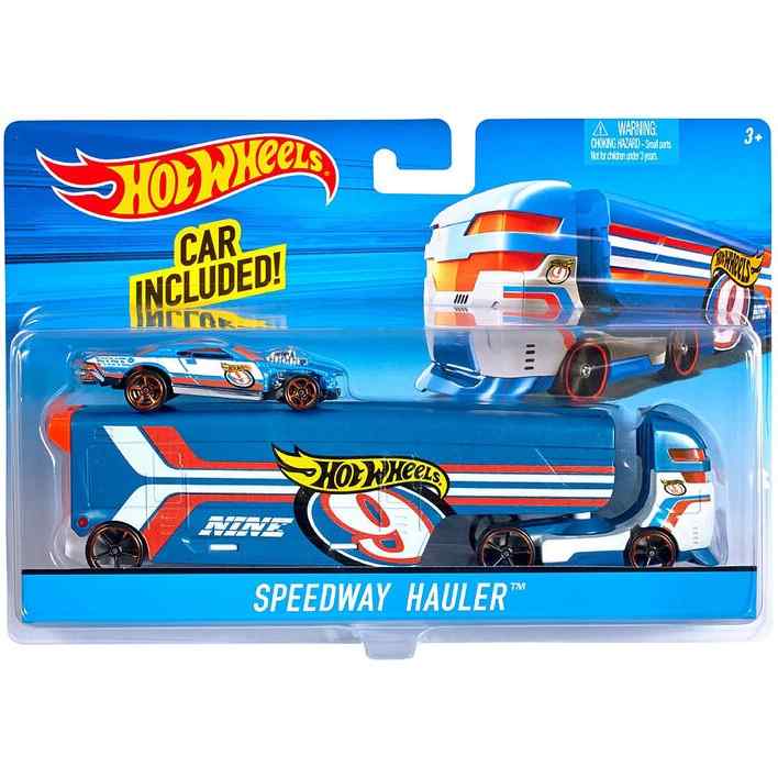 Camion Speedway Hauler Super Rigs cu masinuta - 1/64 Hot Wheels