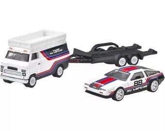 Set  2 machete cu remorca Hw Rally Hauler si DMC Delorean - 1/64 Hot Wheels Premium
