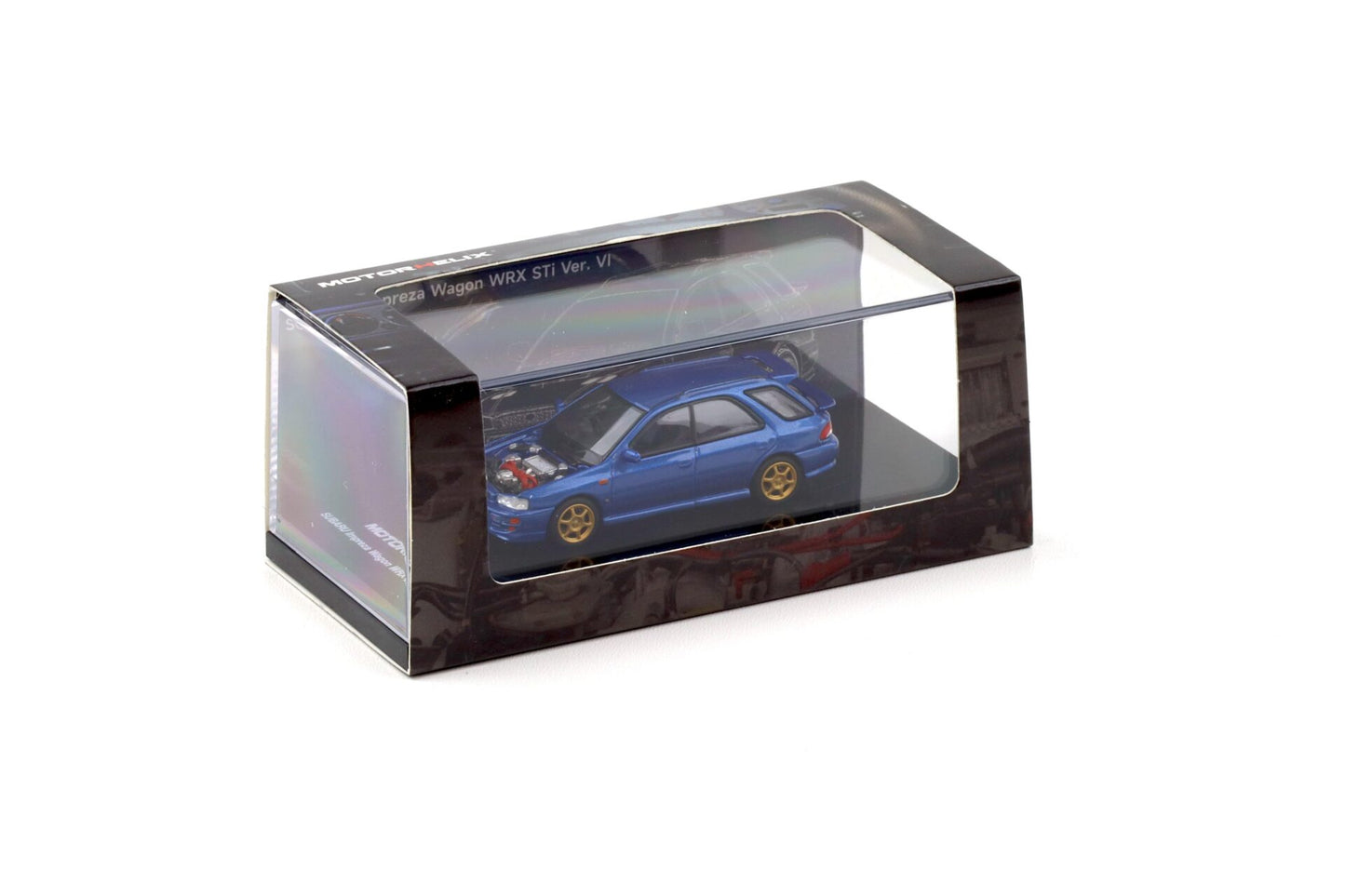 Subaru Impreza Wagon WRX Sti Ver. VI Customized World Rally blue mica w/carbon fiber Bonnet - 1/64 Motorhelix
