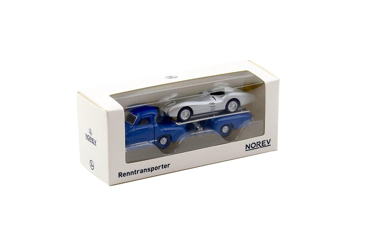 Set 2 machete Transportor Mercedes Blue Wonder si Mercedes W196 Spider 1955 - 1/64 Norev